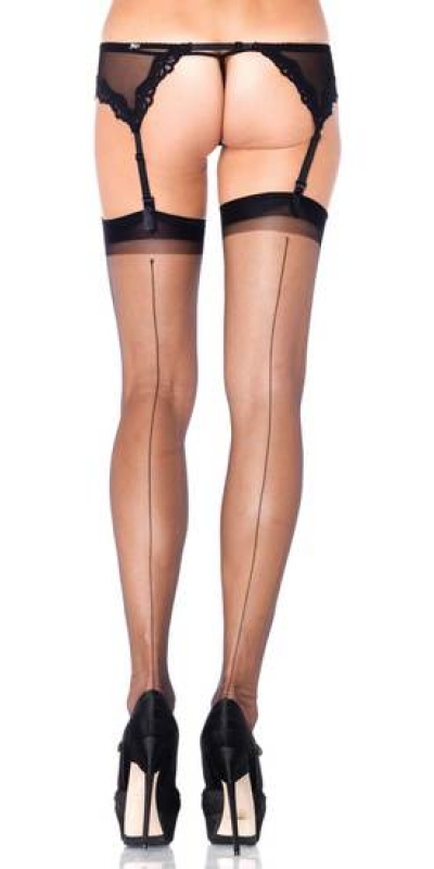 LEG AVENUE HOSE Medias negras transparentes costura trasera