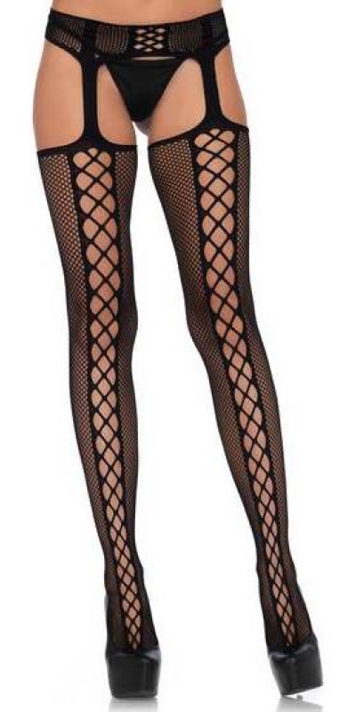 LEG AVENUE  LACE Medias opacas red con costura ancha y ligas integradas