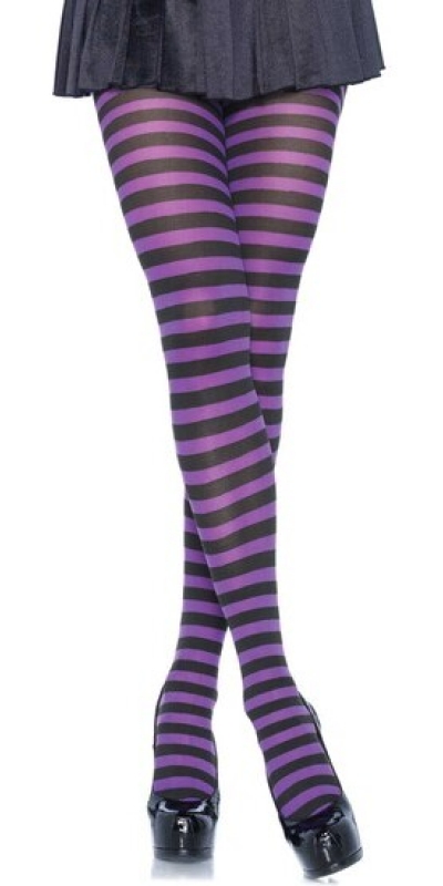 LEG AVENUE STRIPED Pantys a rayas negras y moradas