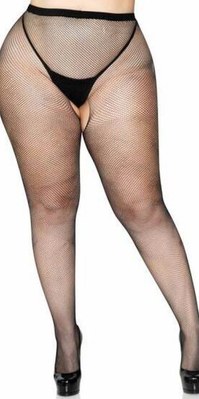 LEG AVENUE CROTCHLESS Pantys de rejilla con abertura en la entrepierna plus