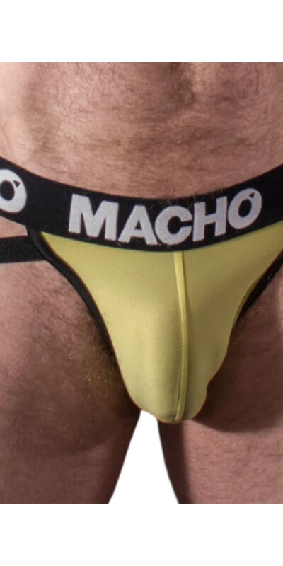 MACHO - MX25A JOCK LYCRA AMARI Ropa interior masculina amarilla de lycra, trasero aire