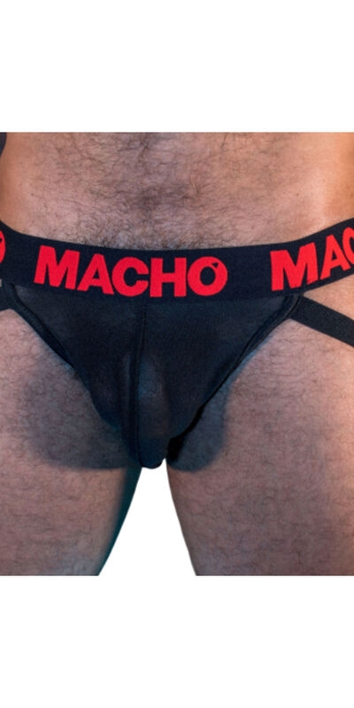 MACHO BLISS Suspensorio semitransparente negro y rojo. ajustable