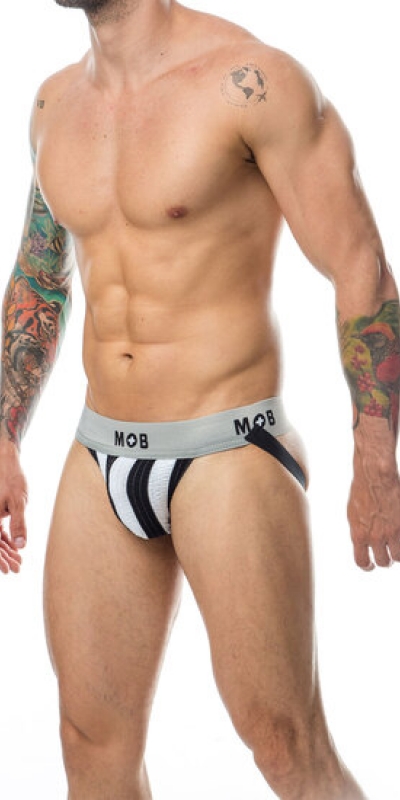 MOB STRIPE CLASSIC JOCK WHITE Tanga sensual de rayas blancas y negras