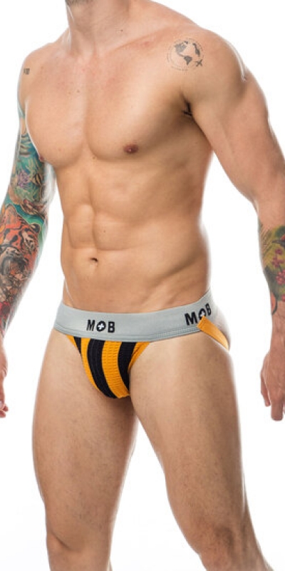 MOB STRIPE CLASSIC JOCK ORANGE Tanga sexy listrada laranja com abertura nas costas