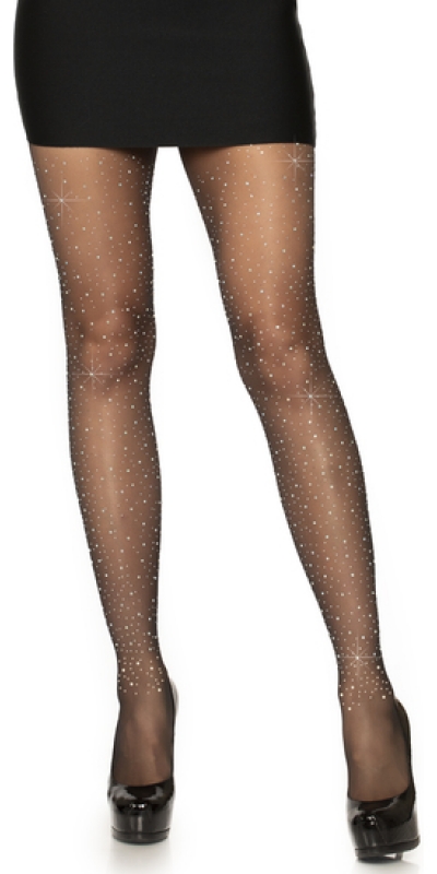 PANTYS DIAMANTE NEGRO De lycra con apliques de strass - transparentes