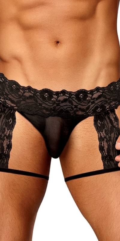 SCANDAL LACE Sexy tanga masculino con ligueros