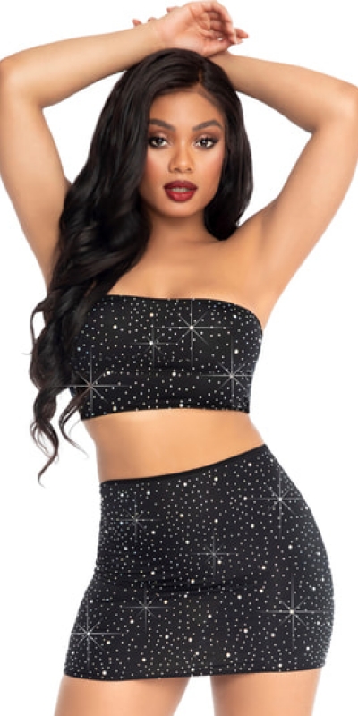 SPANDEX BANDEAU Top y falda opaco de lycra con strass