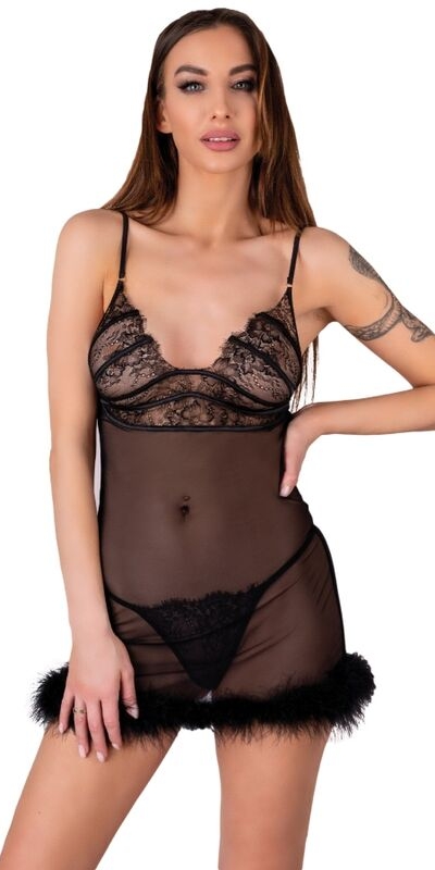 ZERUNAM SET BABYDOLL + TANGA N Conjunto lencería negro, sensual y cómodo, zerunam