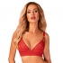 Sutiã de lingerie vermelho com detalhes atraentes.